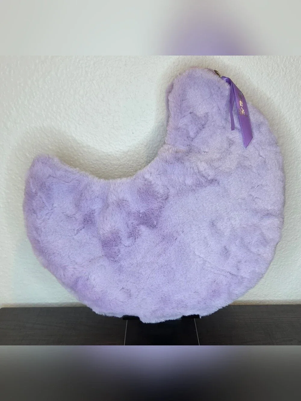 🕯The Crème Shop Teddy Bag Plush Makeup Bag Lavender Crescent Cosmetic Pouch NWT